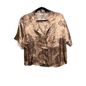 linea donatella pajama Top Small Silk Paisley Gold Print
